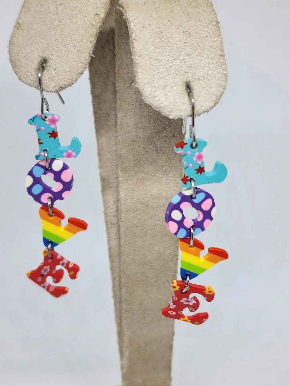 LOVE Long Multi Color Rainbow Dangle Pierced Light Weight Fashion Earrings